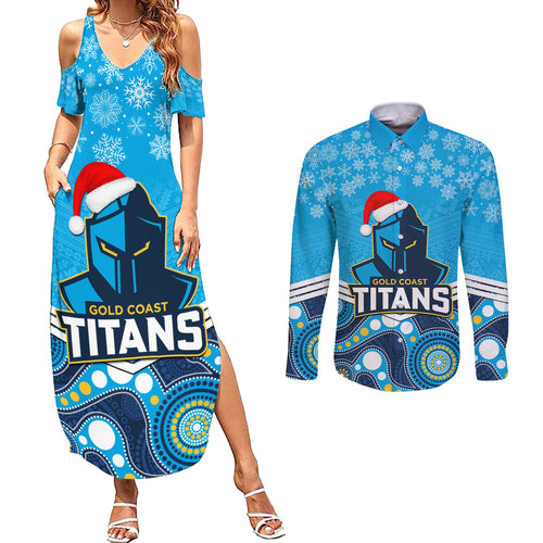 custom-titans-rugby-christmas-couples-matching-summer-maxi-dress-and-long-sleeve-button-shirt-merry-xmas-2023-mix-aboriginal-art