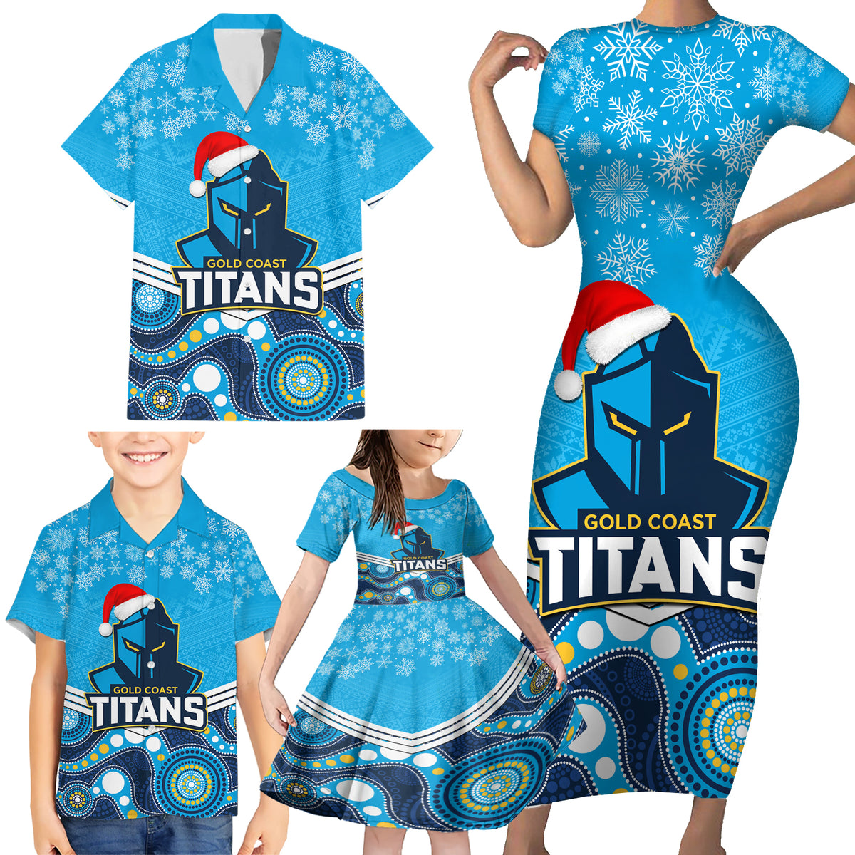 custom-titans-rugby-christmas-family-matching-short-sleeve-bodycon-dress-and-hawaiian-shirt-merry-xmas-2023-mix-aboriginal-art