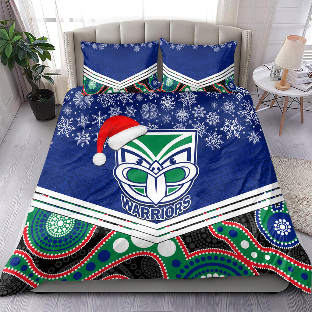 custom-warriors-rugby-christmas-bedding-set-merry-xmas-2023-mix-aboriginal-art