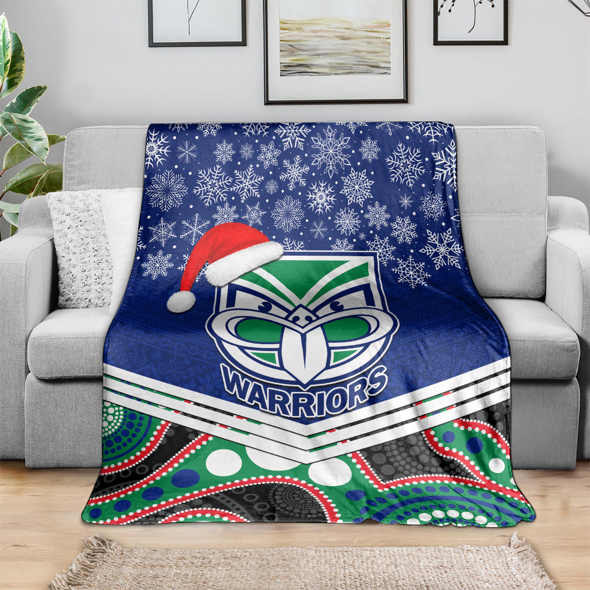custom-warriors-rugby-christmas-blanket-merry-xmas-2023-mix-aboriginal-art
