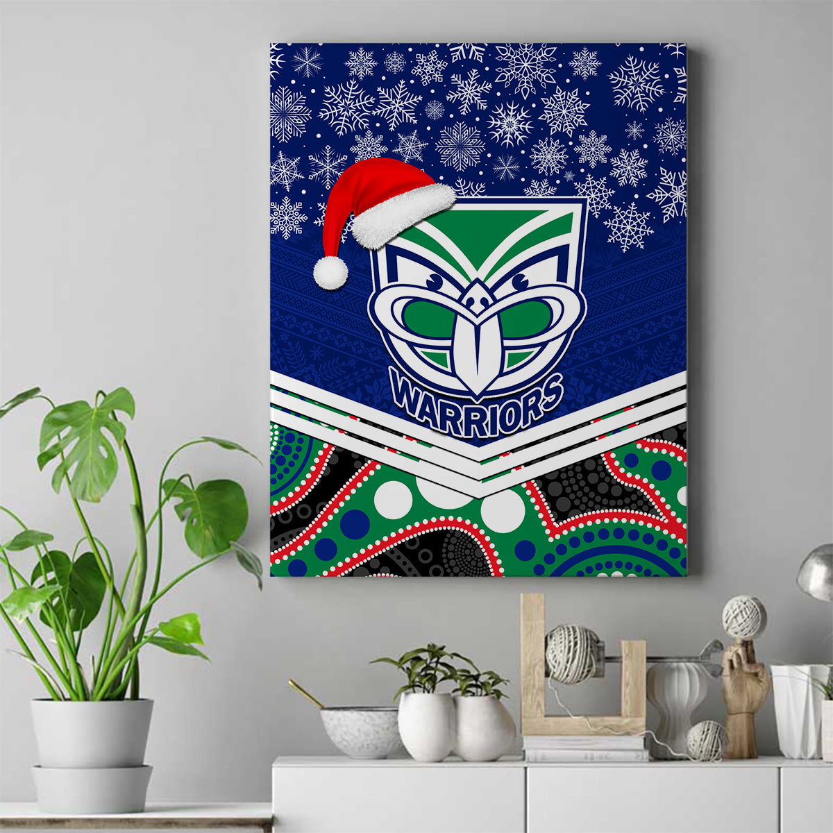 custom-warriors-rugby-christmas-canvas-wall-art-merry-xmas-2023-mix-aboriginal-art