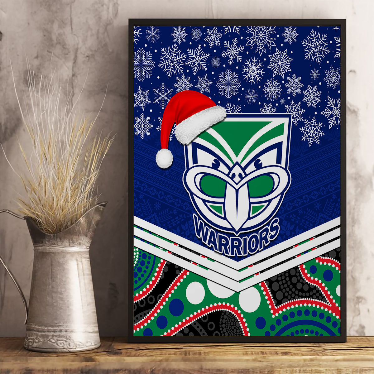 custom-warriors-rugby-christmas-canvas-wall-art-merry-xmas-2023-mix-aboriginal-art