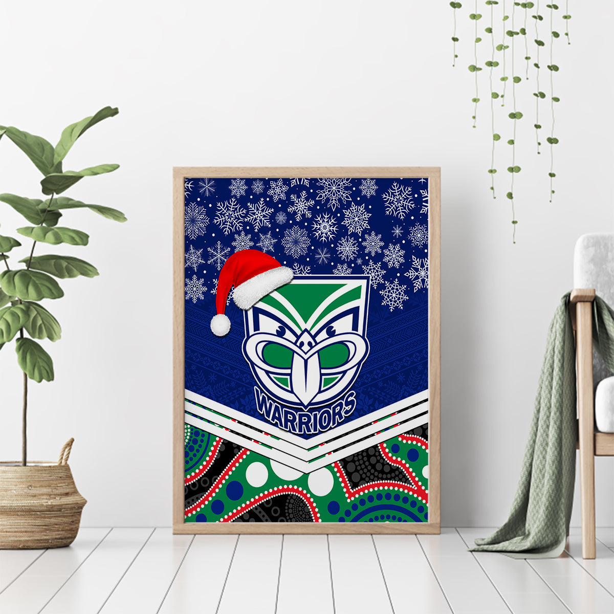 custom-warriors-rugby-christmas-canvas-wall-art-merry-xmas-2023-mix-aboriginal-art