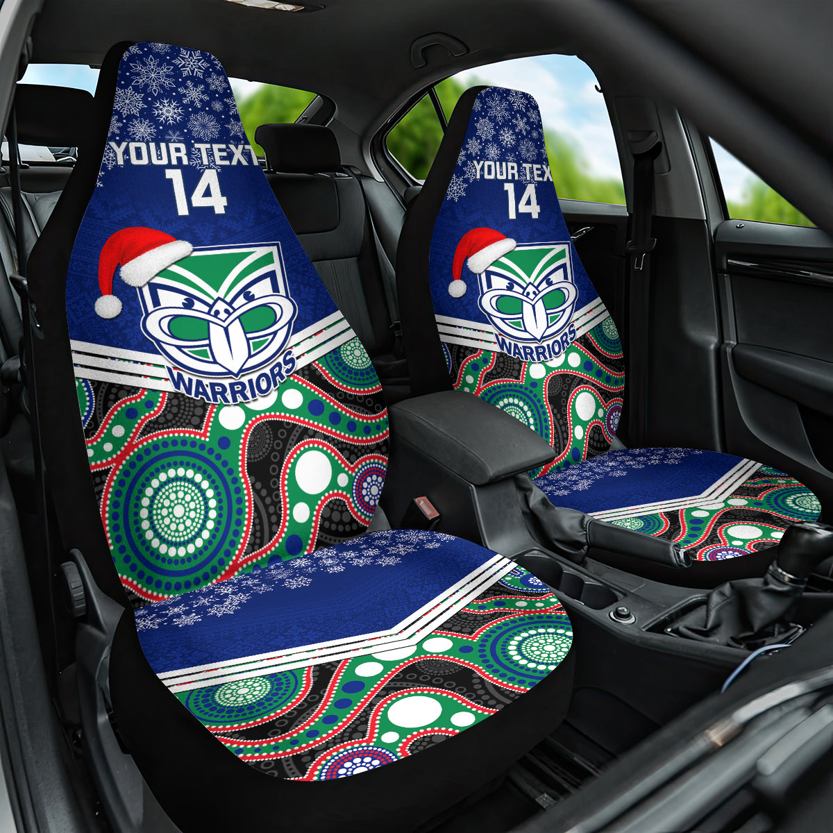 custom-warriors-rugby-christmas-car-seat-cover-merry-xmas-2023-mix-aboriginal-art