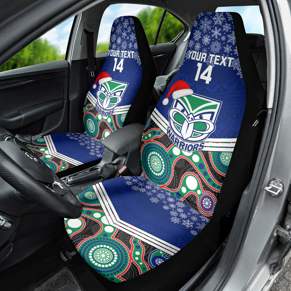 custom-warriors-rugby-christmas-car-seat-cover-merry-xmas-2023-mix-aboriginal-art