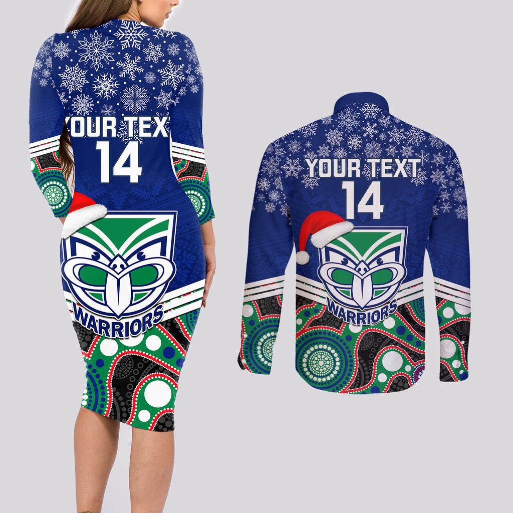 custom-warriors-rugby-christmas-couples-matching-long-sleeve-bodycon-dress-and-long-sleeve-button-shirt-merry-xmas-2023-mix-aboriginal-art