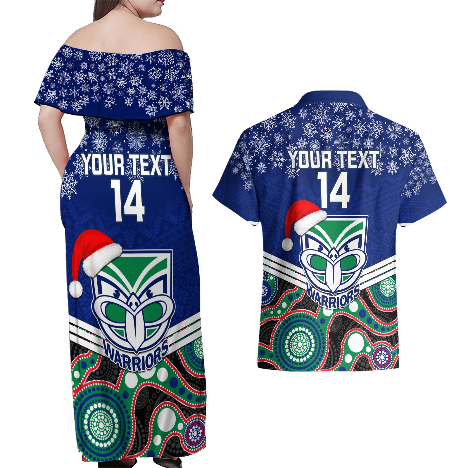 custom-warriors-rugby-christmas-couples-matching-off-shoulder-maxi-dress-and-hawaiian-shirt-merry-xmas-2023-mix-aboriginal-art