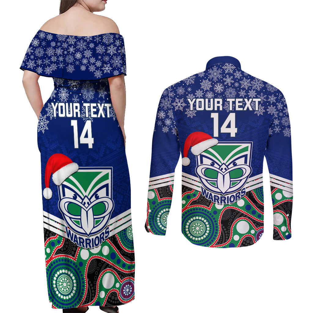 custom-warriors-rugby-christmas-couples-matching-off-shoulder-maxi-dress-and-long-sleeve-button-shirt-merry-xmas-2023-mix-aboriginal-art