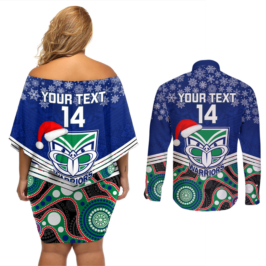 custom-warriors-rugby-christmas-couples-matching-off-shoulder-short-dress-and-long-sleeve-button-shirt-merry-xmas-2023-mix-aboriginal-art