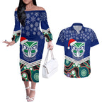 custom-warriors-rugby-christmas-couples-matching-off-the-shoulder-long-sleeve-dress-and-hawaiian-shirt-merry-xmas-2023-mix-aboriginal-art