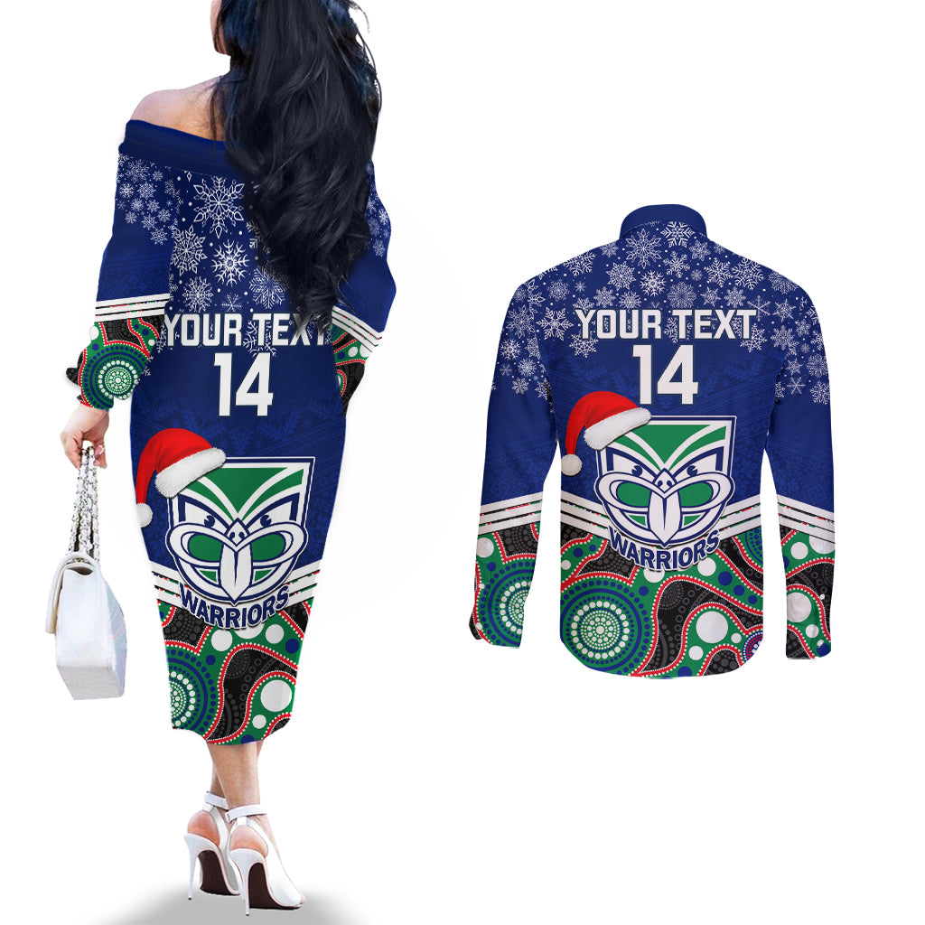 custom-warriors-rugby-christmas-couples-matching-off-the-shoulder-long-sleeve-dress-and-long-sleeve-button-shirt-merry-xmas-2023-mix-aboriginal-art