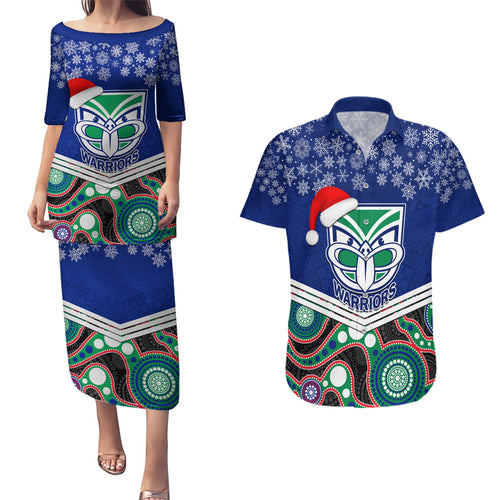 custom-warriors-rugby-christmas-couples-matching-puletasi-dress-and-hawaiian-shirt-merry-xmas-2023-mix-aboriginal-art