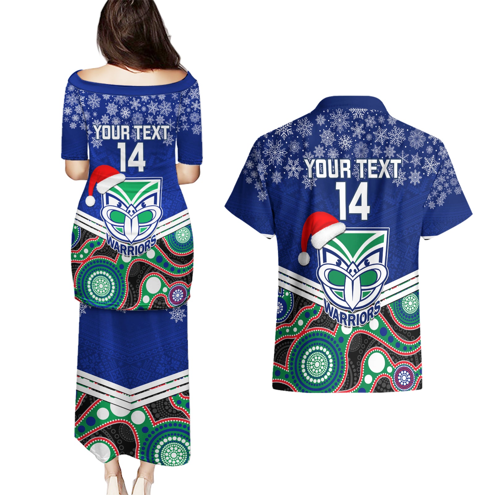 custom-warriors-rugby-christmas-couples-matching-puletasi-dress-and-hawaiian-shirt-merry-xmas-2023-mix-aboriginal-art