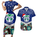 custom-warriors-rugby-christmas-couples-matching-short-sleeve-bodycon-dress-and-hawaiian-shirt-merry-xmas-2023-mix-aboriginal-art