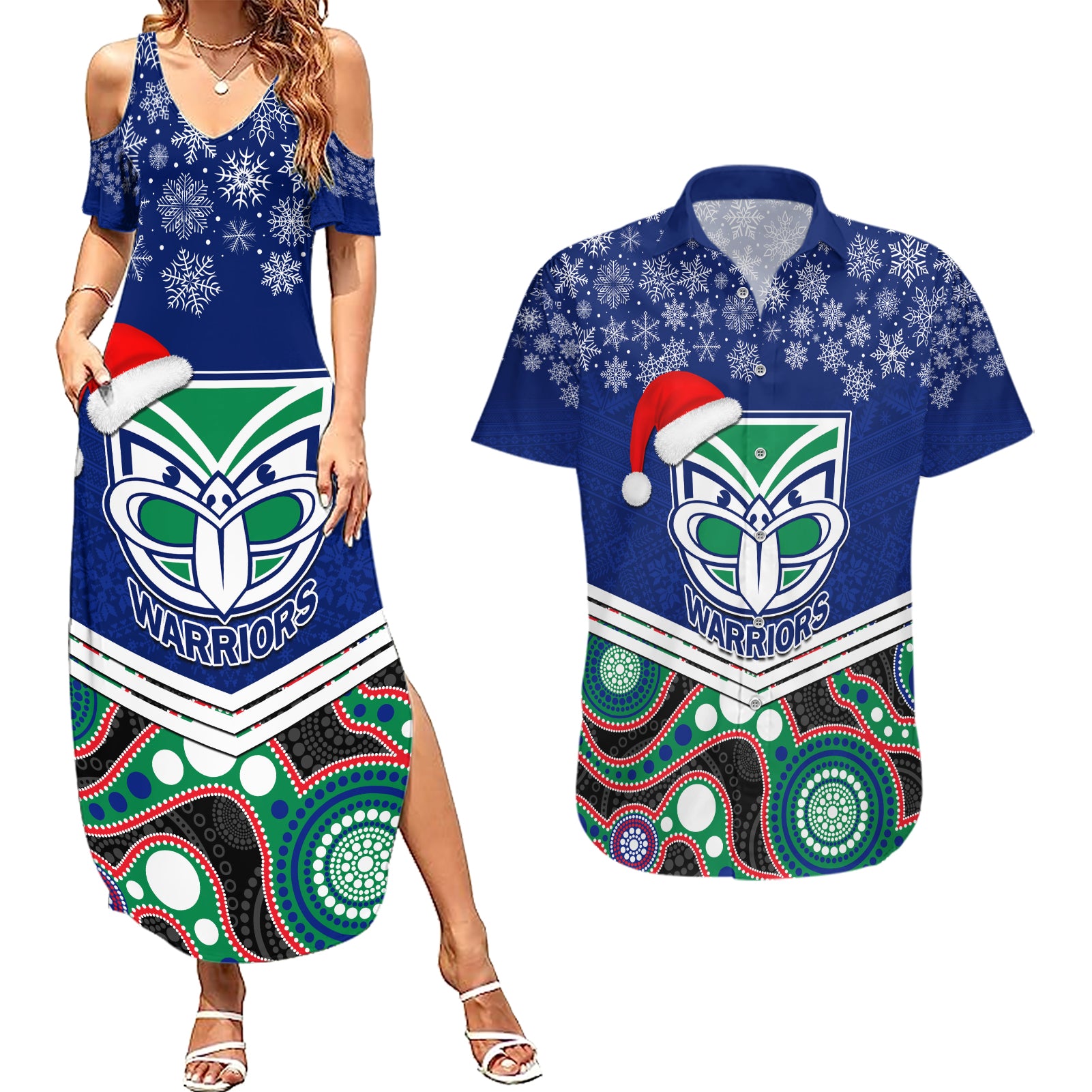 custom-warriors-rugby-christmas-couples-matching-summer-maxi-dress-and-hawaiian-shirt-merry-xmas-2023-mix-aboriginal-art