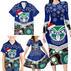 custom-warriors-rugby-christmas-family-matching-long-sleeve-bodycon-dress-and-hawaiian-shirt-merry-xmas-2023-mix-aboriginal-art
