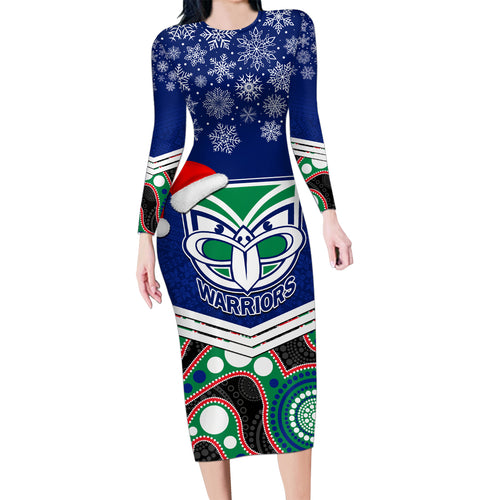 custom-warriors-rugby-christmas-family-matching-long-sleeve-bodycon-dress-and-hawaiian-shirt-merry-xmas-2023-mix-aboriginal-art