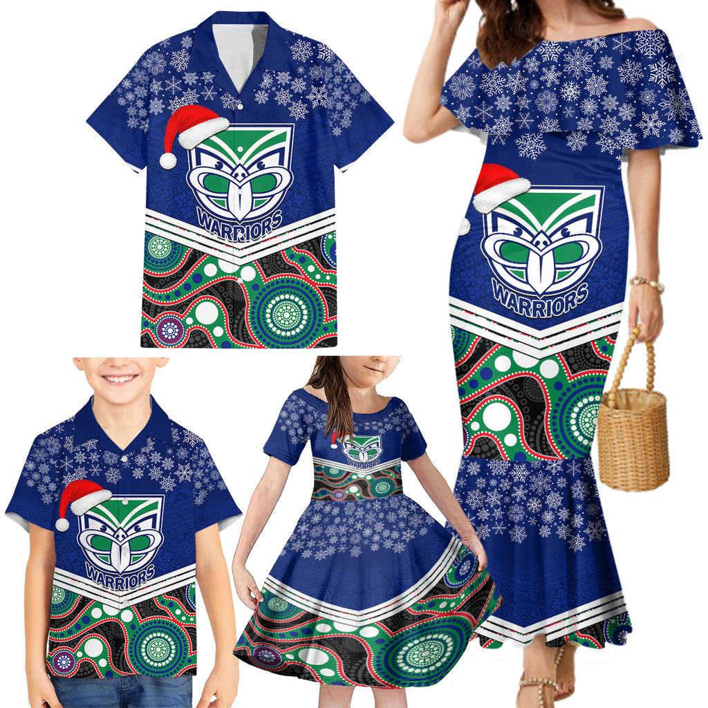 custom-warriors-rugby-christmas-family-matching-mermaid-dress-and-hawaiian-shirt-merry-xmas-2023-mix-aboriginal-art