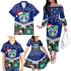 custom-warriors-rugby-christmas-family-matching-off-shoulder-long-sleeve-dress-and-hawaiian-shirt-merry-xmas-2023-mix-aboriginal-art