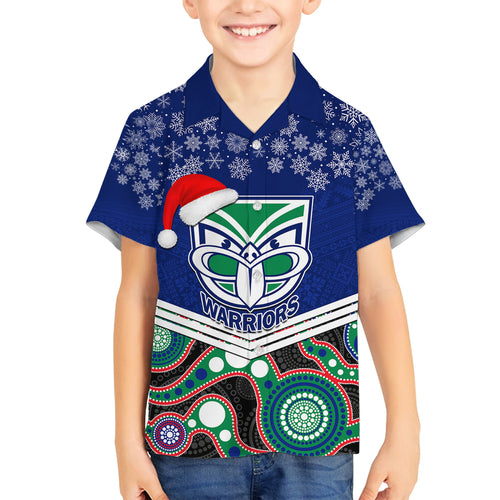 custom-warriors-rugby-christmas-family-matching-off-shoulder-long-sleeve-dress-and-hawaiian-shirt-merry-xmas-2023-mix-aboriginal-art
