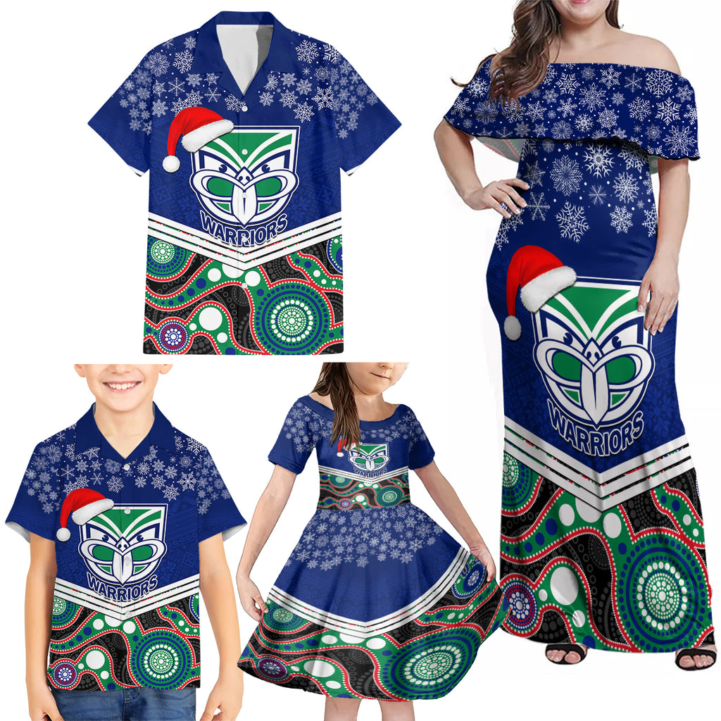 custom-warriors-rugby-christmas-family-matching-off-shoulder-maxi-dress-and-hawaiian-shirt-merry-xmas-2023-mix-aboriginal-art