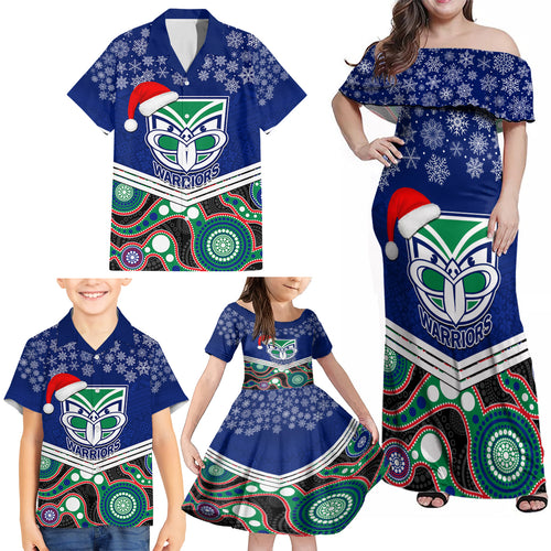 custom-warriors-rugby-christmas-family-matching-off-shoulder-maxi-dress-and-hawaiian-shirt-merry-xmas-2023-mix-aboriginal-art