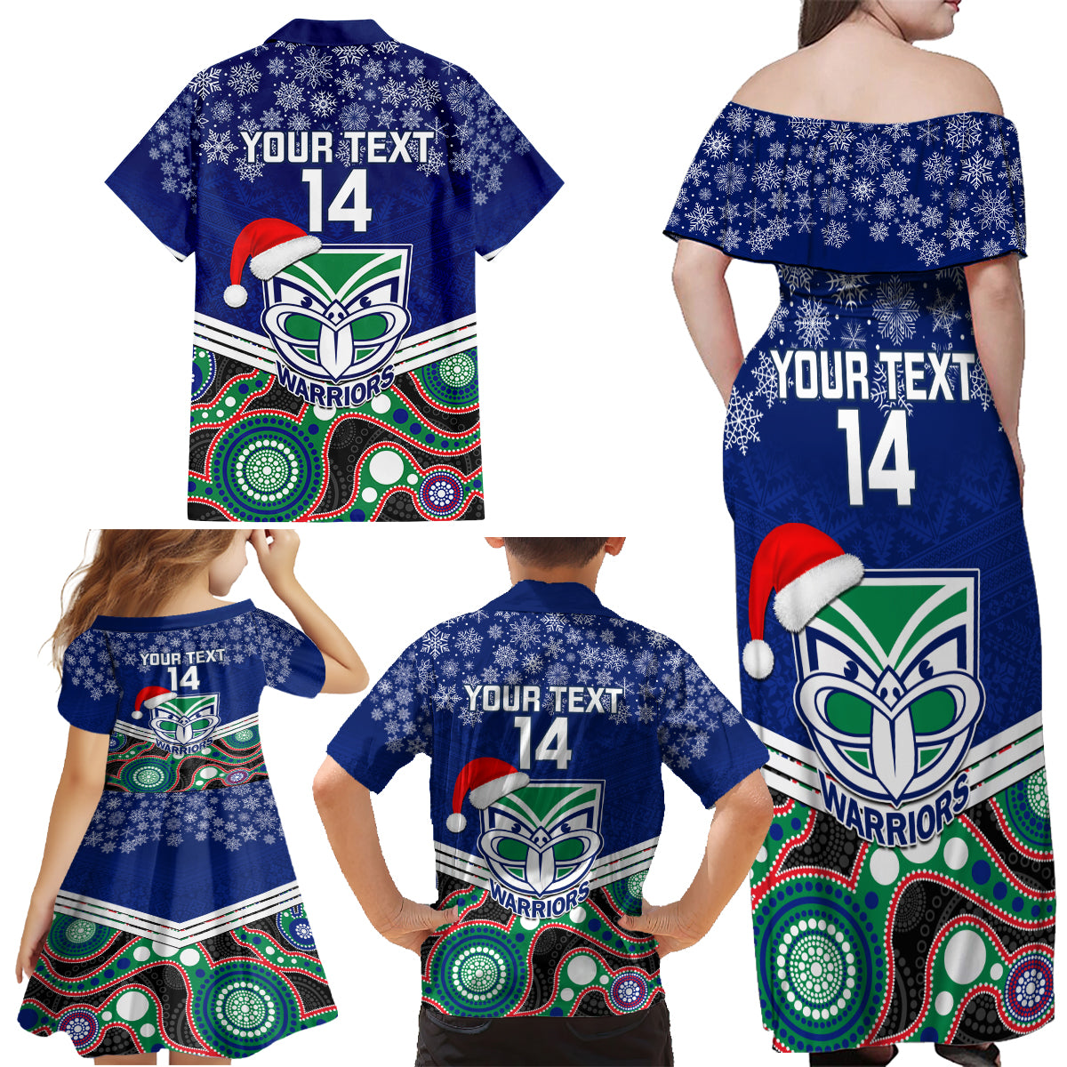 custom-warriors-rugby-christmas-family-matching-off-shoulder-maxi-dress-and-hawaiian-shirt-merry-xmas-2023-mix-aboriginal-art