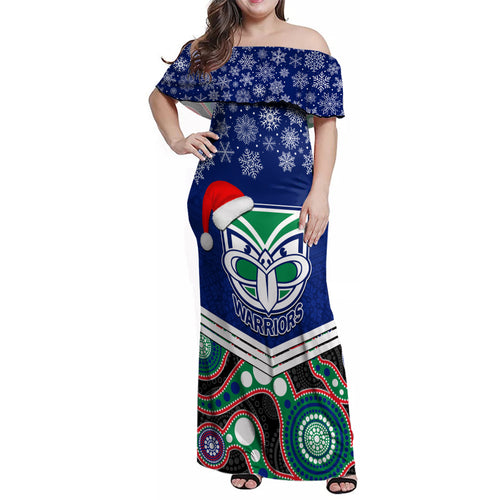 custom-warriors-rugby-christmas-family-matching-off-shoulder-maxi-dress-and-hawaiian-shirt-merry-xmas-2023-mix-aboriginal-art