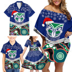 custom-warriors-rugby-christmas-family-matching-off-shoulder-short-dress-and-hawaiian-shirt-merry-xmas-2023-mix-aboriginal-art