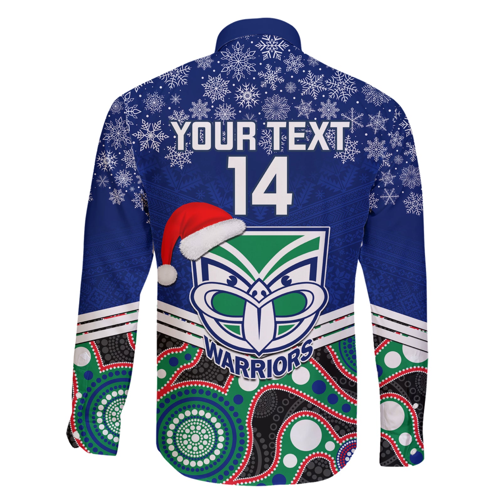 custom-warriors-rugby-christmas-family-matching-short-sleeve-bodycon-dress-and-hawaiian-shirt-merry-xmas-2023-mix-aboriginal-art