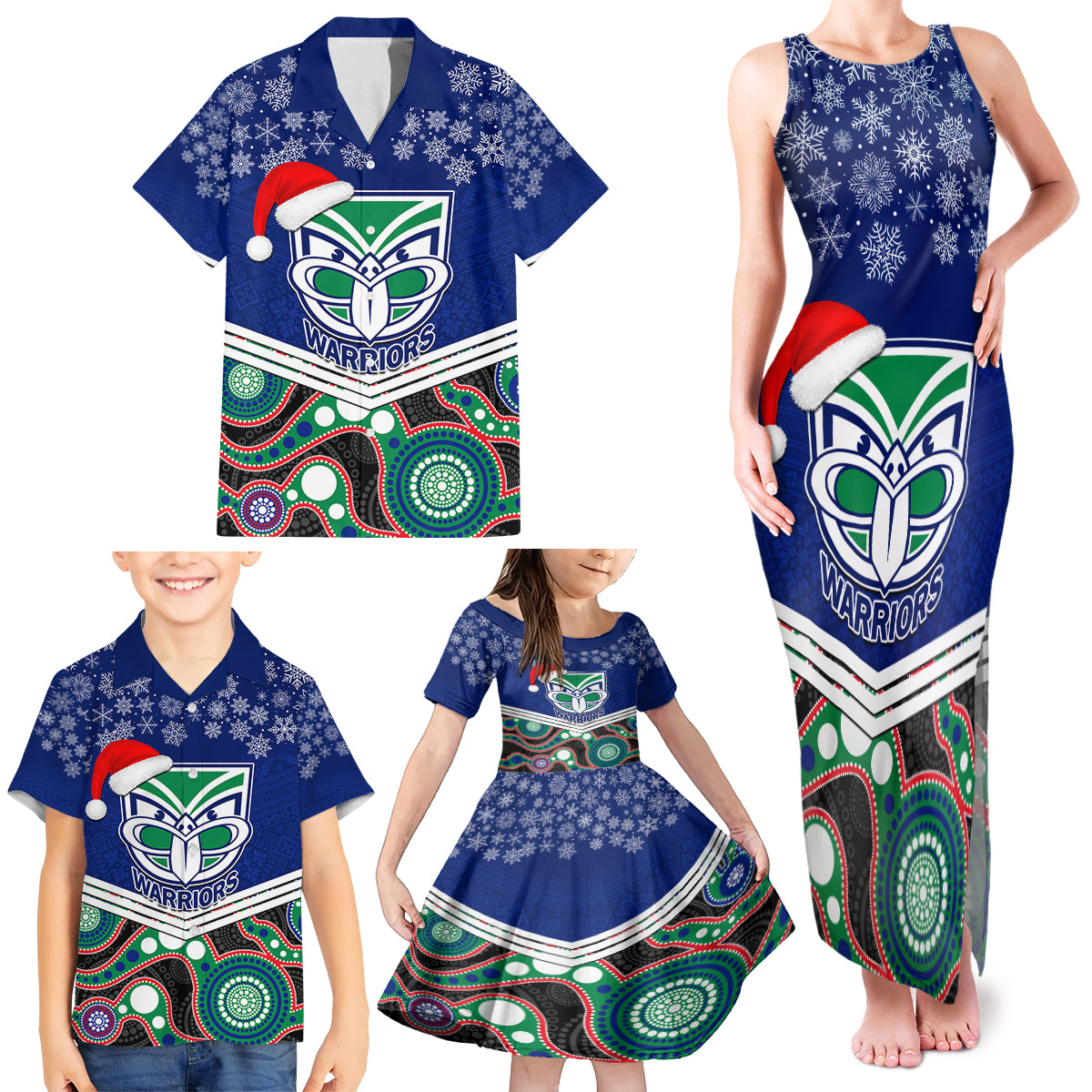 custom-warriors-rugby-christmas-family-matching-tank-maxi-dress-and-hawaiian-shirt-merry-xmas-2023-mix-aboriginal-art