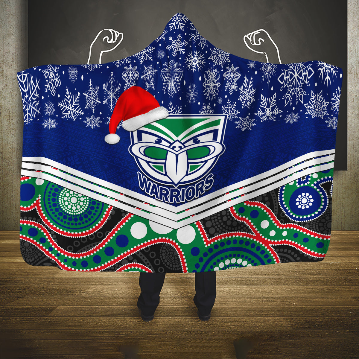 custom-warriors-rugby-christmas-hooded-blanket-merry-xmas-2023-mix-aboriginal-art