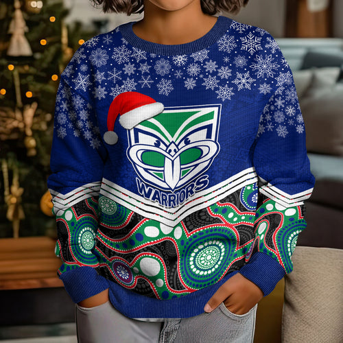 custom-warriors-rugby-christmas-kid-ugly-christmas-sweater-merry-xmas-2023-mix-aboriginal-art