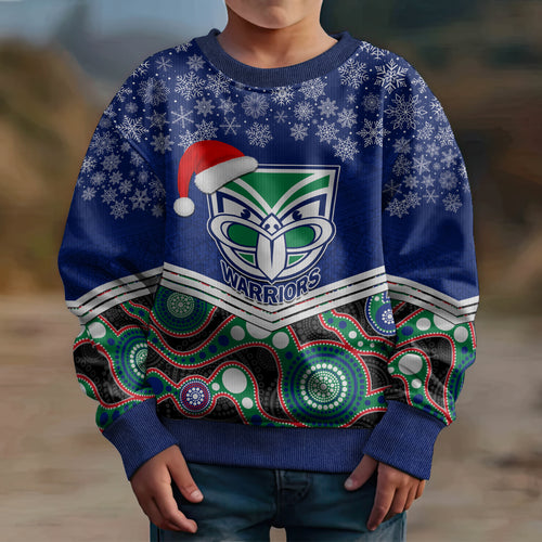 custom-warriors-rugby-christmas-kid-ugly-christmas-sweater-merry-xmas-2023-mix-aboriginal-art