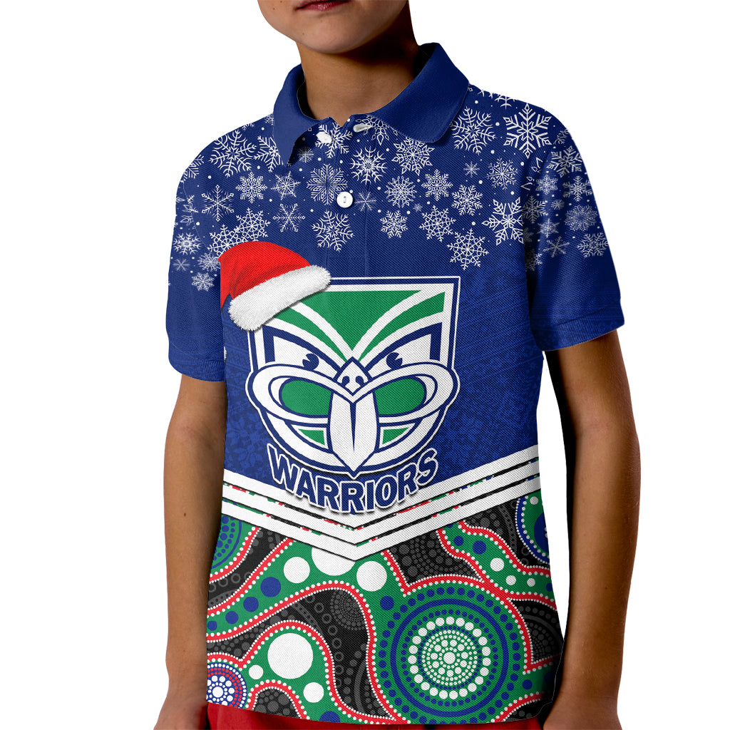 custom-warriors-rugby-christmas-kid-polo-shirt-merry-xmas-2023-mix-aboriginal-art
