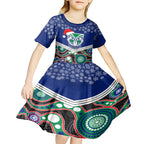 custom-warriors-rugby-christmas-kid-short-sleeve-dress-merry-xmas-2023-mix-aboriginal-art