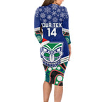 custom-warriors-rugby-christmas-long-sleeve-bodycon-dress-merry-xmas-2023-mix-aboriginal-art