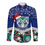 custom-warriors-rugby-christmas-long-sleeve-button-shirt-merry-xmas-2023-mix-aboriginal-art