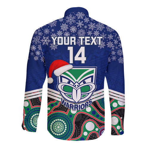custom-warriors-rugby-christmas-long-sleeve-button-shirt-merry-xmas-2023-mix-aboriginal-art