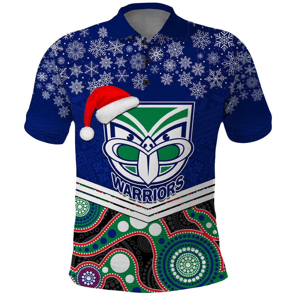custom-warriors-rugby-christmas-polo-shirt-merry-xmas-2023-mix-aboriginal-art
