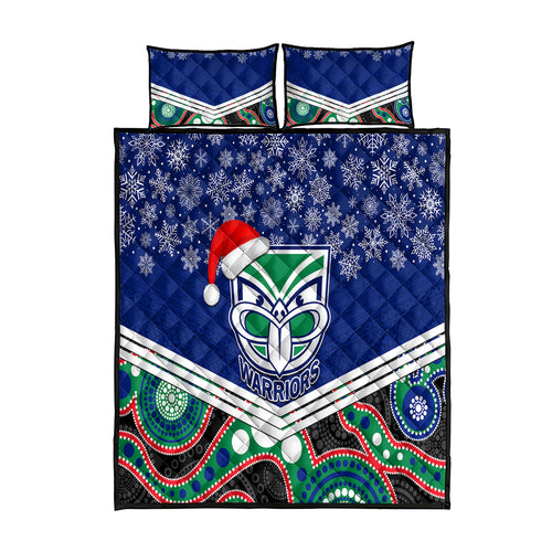 custom-warriors-rugby-christmas-quilt-bed-set-merry-xmas-2023-mix-aboriginal-art