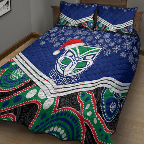 custom-warriors-rugby-christmas-quilt-bed-set-merry-xmas-2023-mix-aboriginal-art
