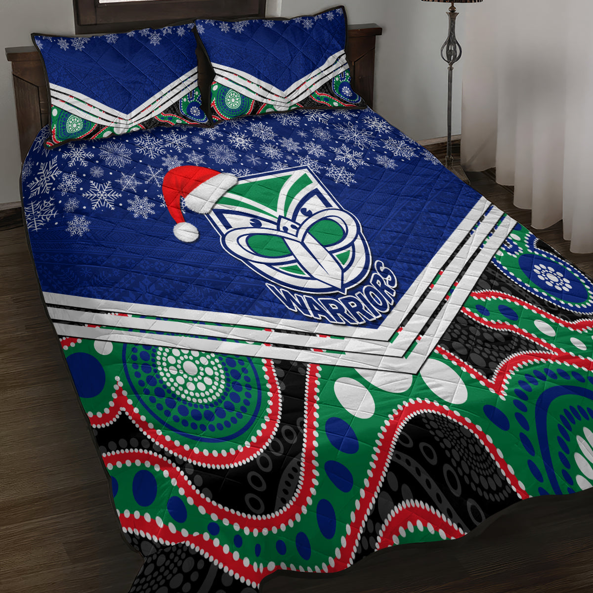 custom-warriors-rugby-christmas-quilt-bed-set-merry-xmas-2023-mix-aboriginal-art