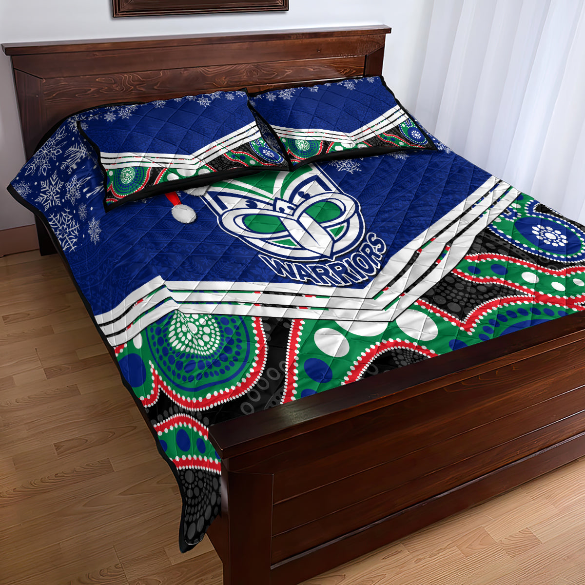 custom-warriors-rugby-christmas-quilt-bed-set-merry-xmas-2023-mix-aboriginal-art