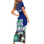 custom-warriors-rugby-christmas-short-sleeve-bodycon-dress-merry-xmas-2023-mix-aboriginal-art