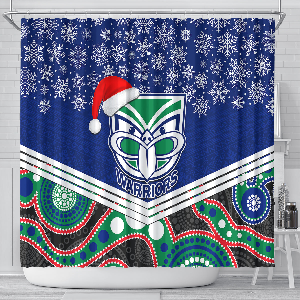custom-warriors-rugby-christmas-shower-curtain-merry-xmas-2023-mix-aboriginal-art