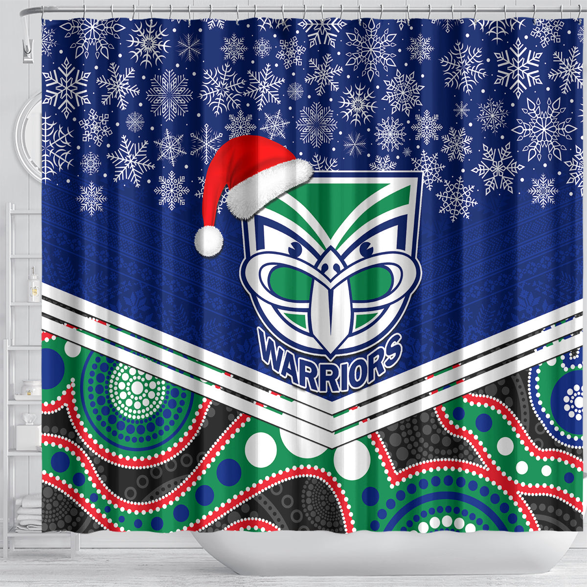 custom-warriors-rugby-christmas-shower-curtain-merry-xmas-2023-mix-aboriginal-art