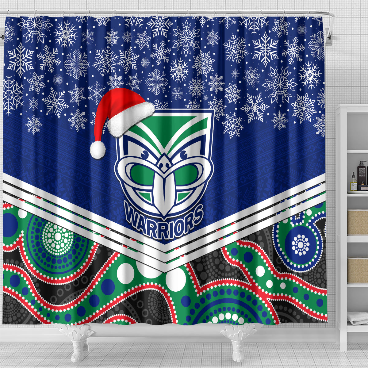 custom-warriors-rugby-christmas-shower-curtain-merry-xmas-2023-mix-aboriginal-art
