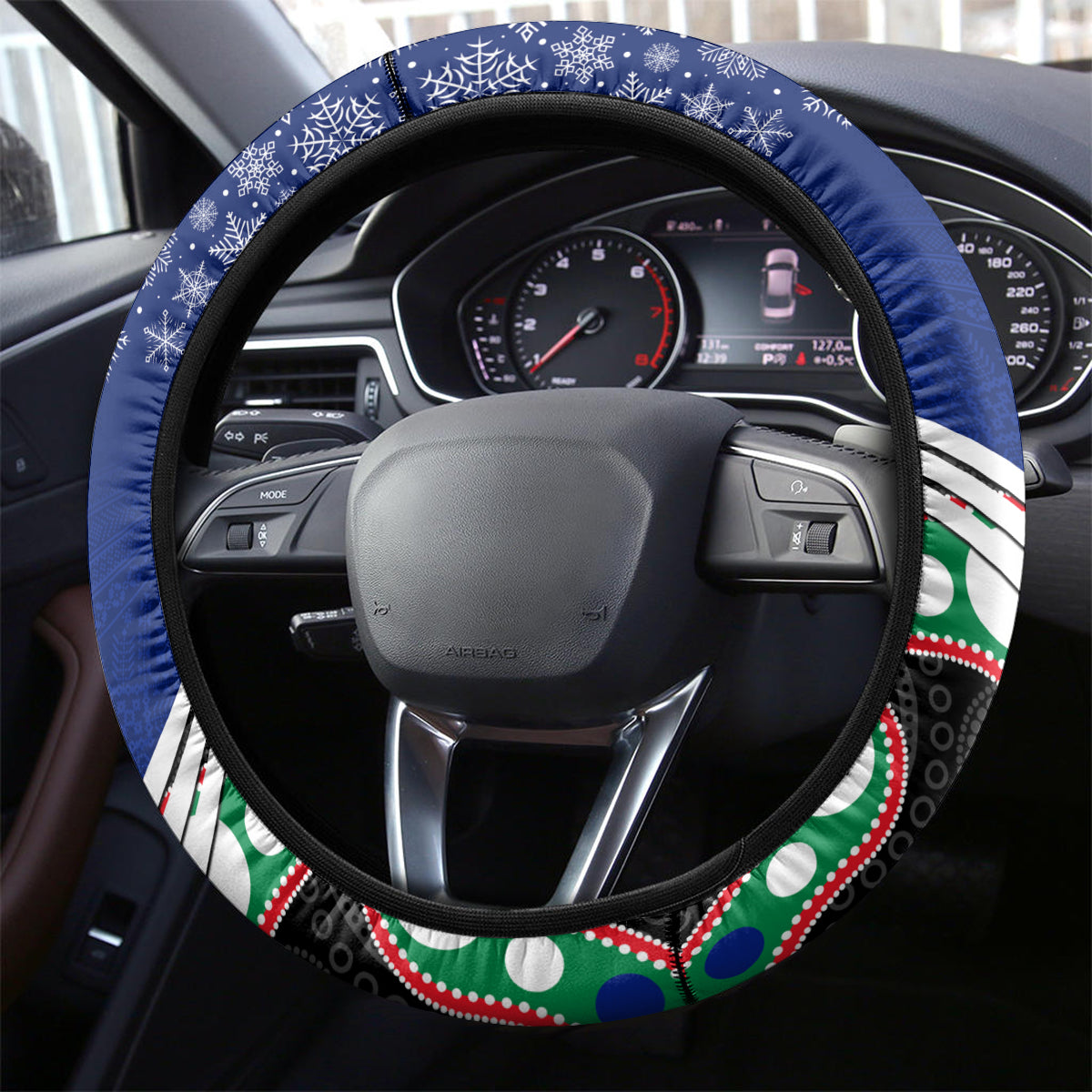 Warriors Rugby Christmas Steering Wheel Cover Merry Xmas 2023 Mix Aboriginal Art