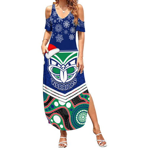 custom-warriors-rugby-christmas-summer-maxi-dress-merry-xmas-2023-mix-aboriginal-art